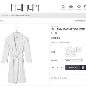 5 Szs Unisex Sultan Bathrobe byHaman Made in Turkey 70%Cotton 30%Modal $240Value